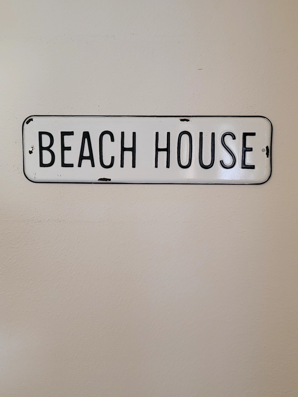 Beach House Metal Wall Sign - White and Black